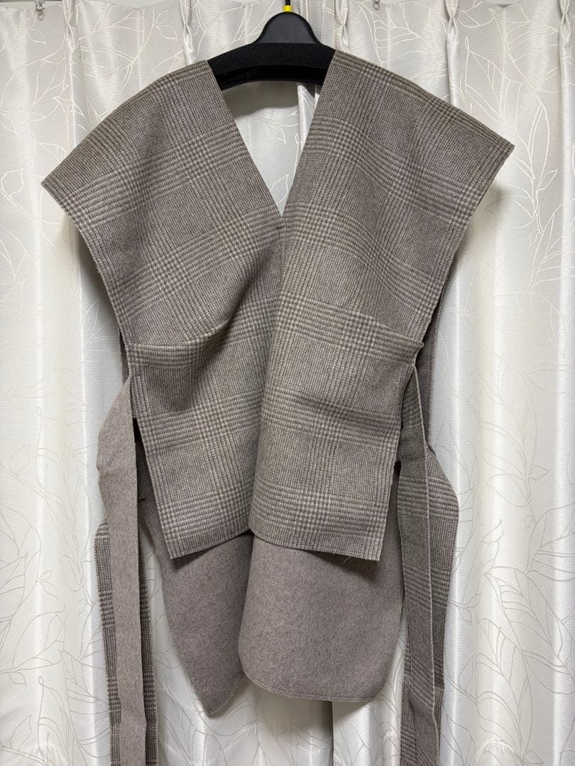 【美品】ヨリ yori リバーシブル　グレンチェックジレ ポンチョ