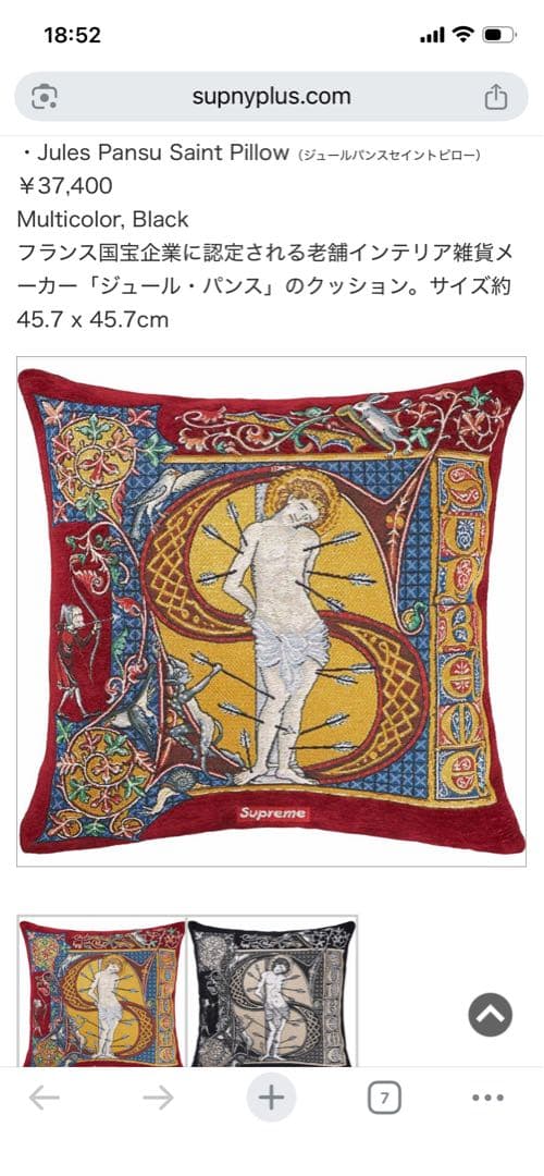 クッション・座布団 SupremeJules PansuSaint Sebastian Pillow