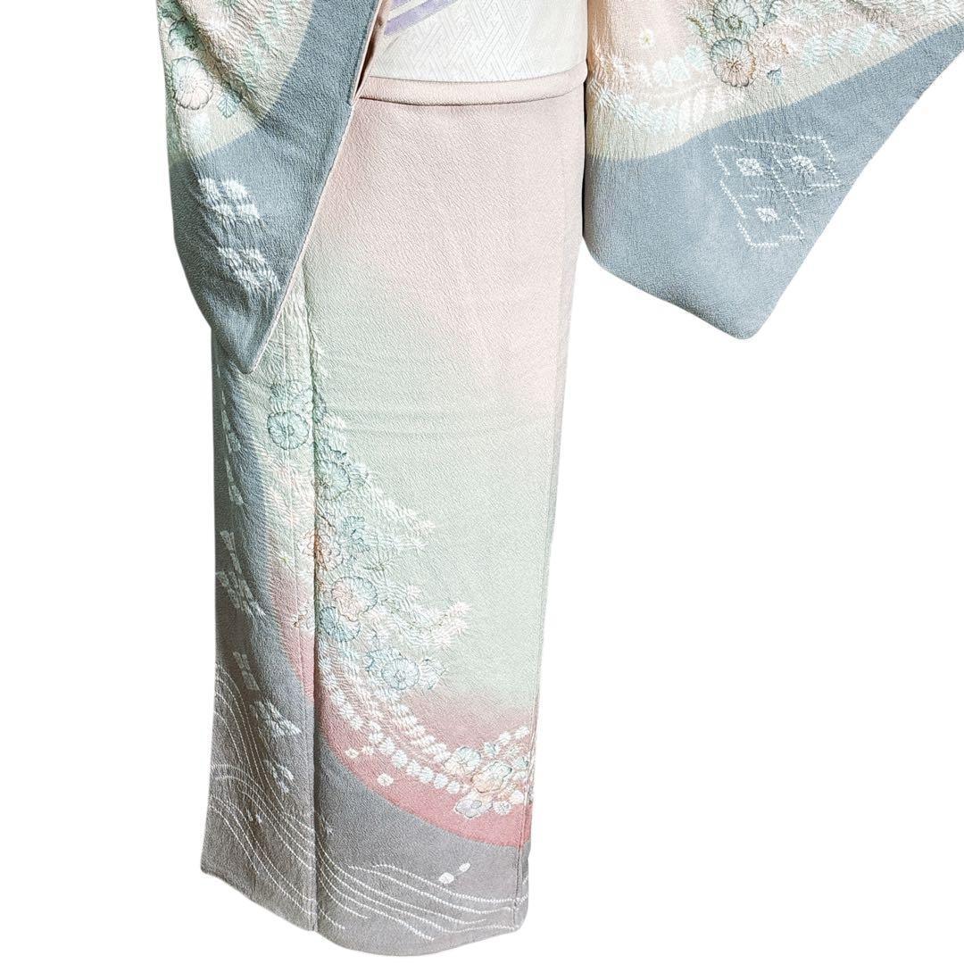 A126愛華 訪問着名門 滝泰 辻が花 絞り 訪問着 紋なし洗柿色フォーマル