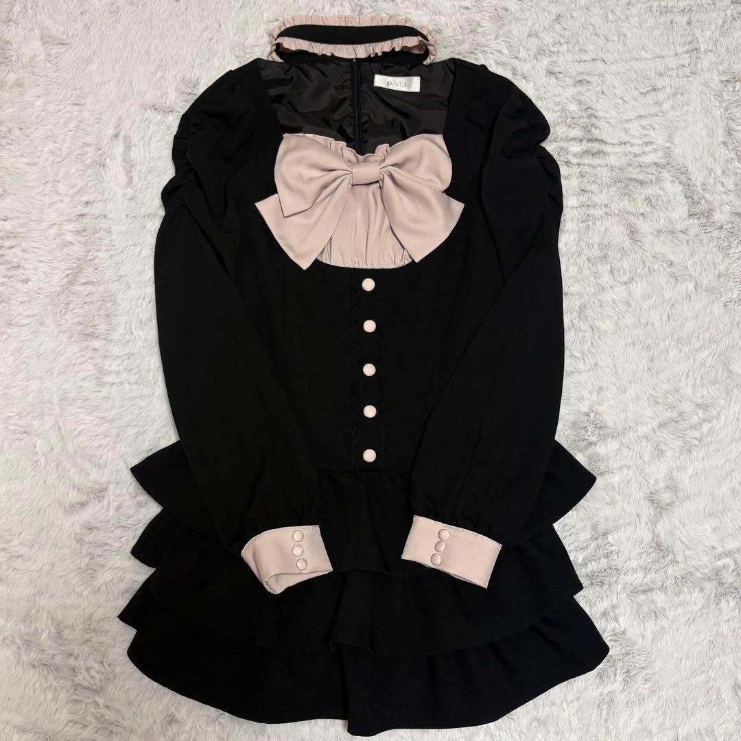 【最安値】pium フロントリボンチョーカーティアードミニワンピ