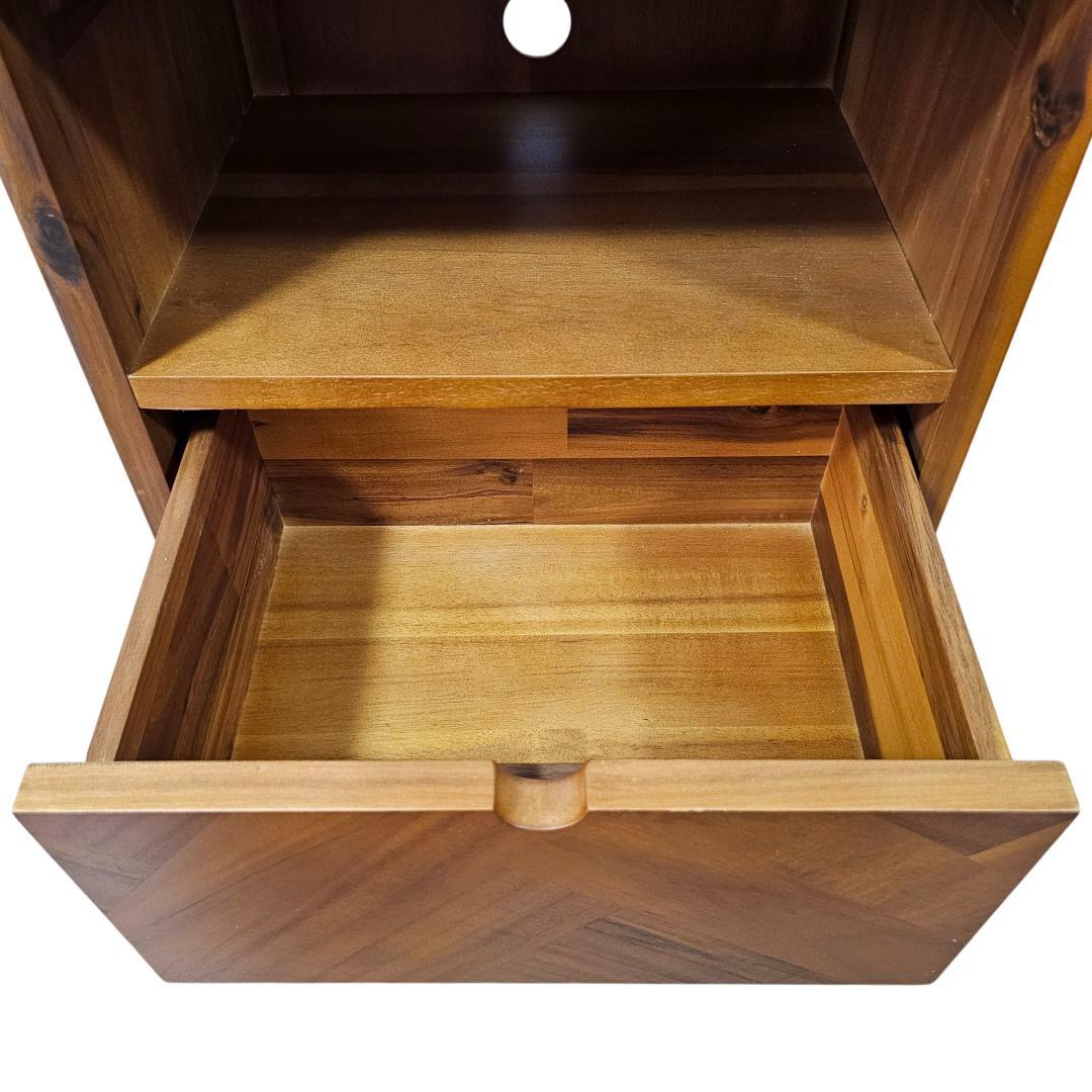 木製 サイドチェスト 引き出し付き ヘリンボーン柄 幅40 奥行30 カフェ風