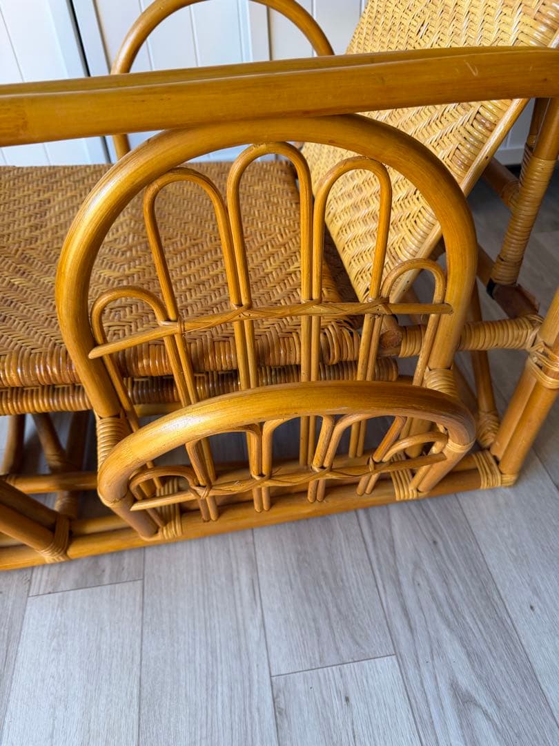 ラタンリクライニングチェア オットマン付き 籐家具 1人掛けソファー