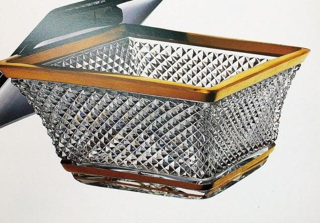 オールド・バカラ 1880年頃 切子装飾金縁大型壺21cm花瓶ギヤマンディアマン