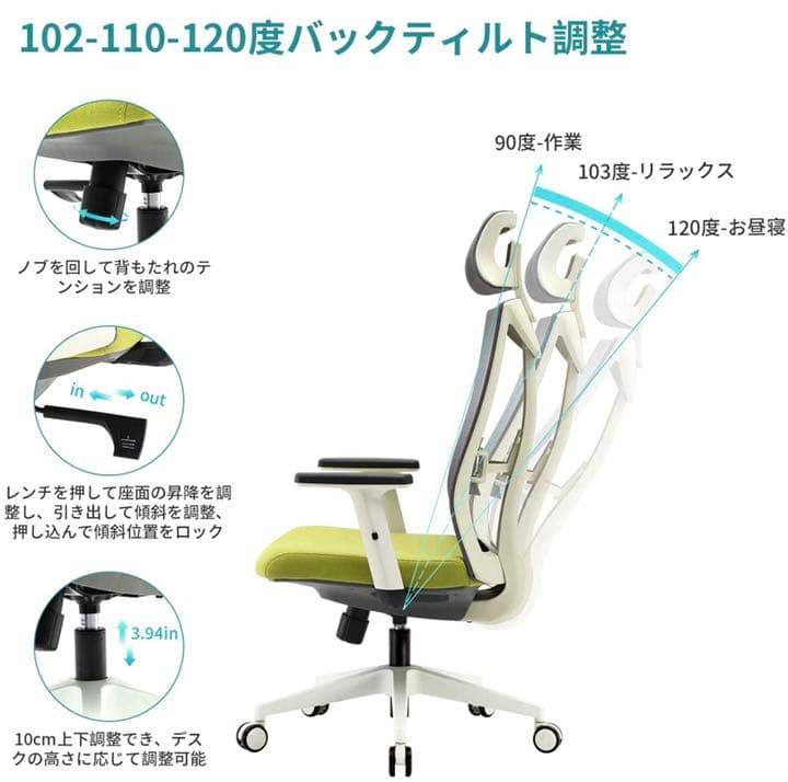 【新品未使用】【フリーアジャストメント】調整可能なヘッドレストとアームレスト