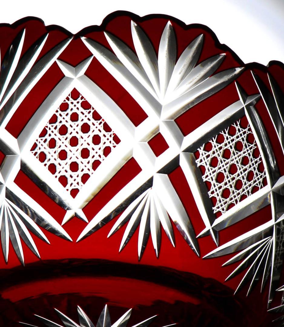 オールド・バカラ 1890年 美術館級 大型赤色被せ切子丸鉢 アートピース茶道具