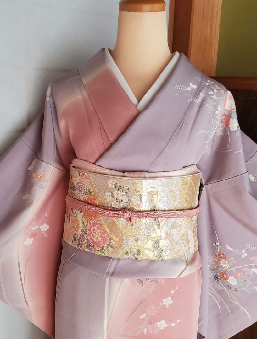 ＊ご予約品＊　片身がわりの訪問着　ピンク　紫　正絹　入学式