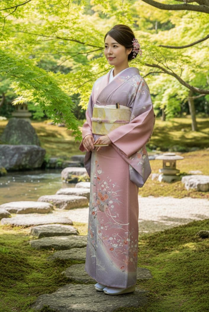 ＊ご予約品＊　片身がわりの訪問着　ピンク　紫　正絹　入学式