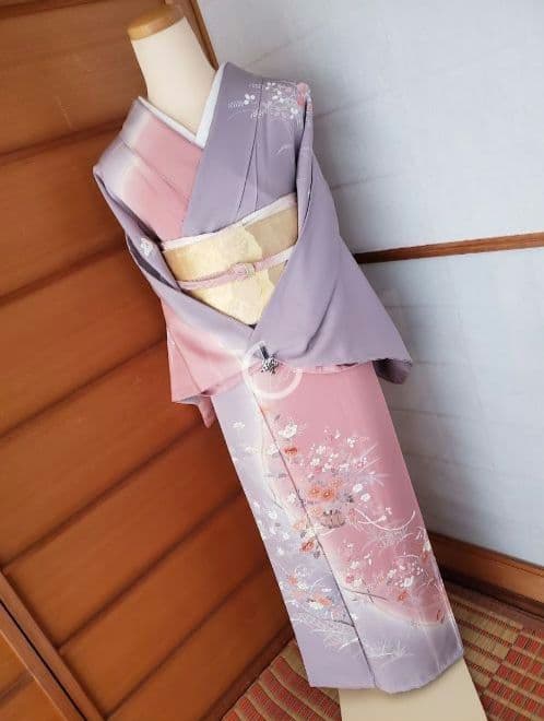 ＊ご予約品＊　片身がわりの訪問着　ピンク　紫　正絹　入学式