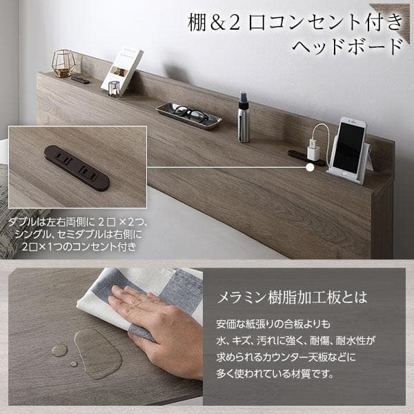 ベッド ダブル ベッドフレームのみ グレージュ 収納付き ds-2423253