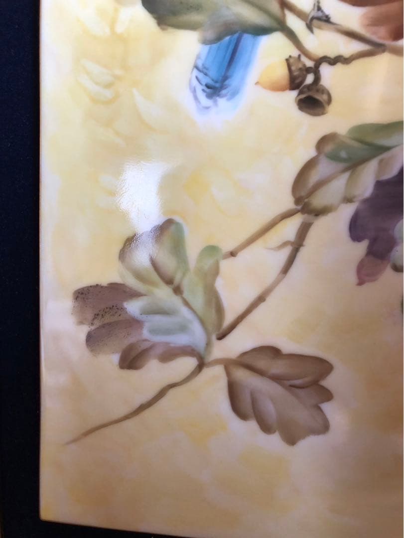 ノリタケ　陶版　額　アオカケス　ハンドペイント