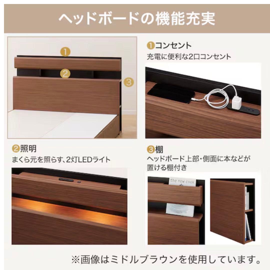 ニトリ　ダブルベッドフレーム ブラウン 収納付き