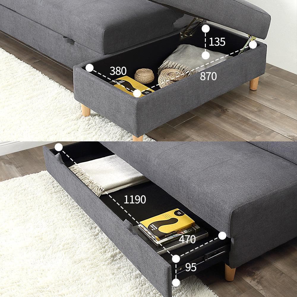 ソファー 3人掛け ソファソファベッド引き出しオットマン おしゃれ 【グレー】