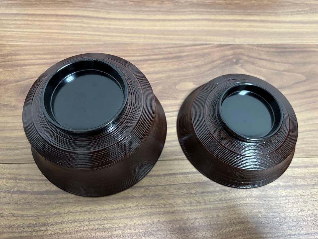 漆器 煮物椀5個セット　松葉蒔絵　溜塗欅　線筋