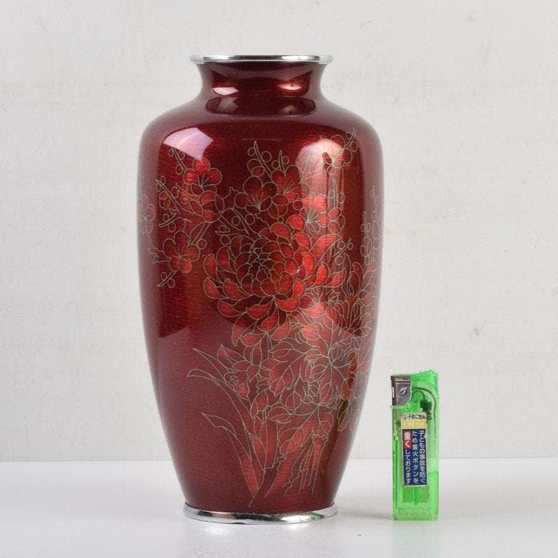 七宝焼　四君子文　花瓶　時代箱　V　9058