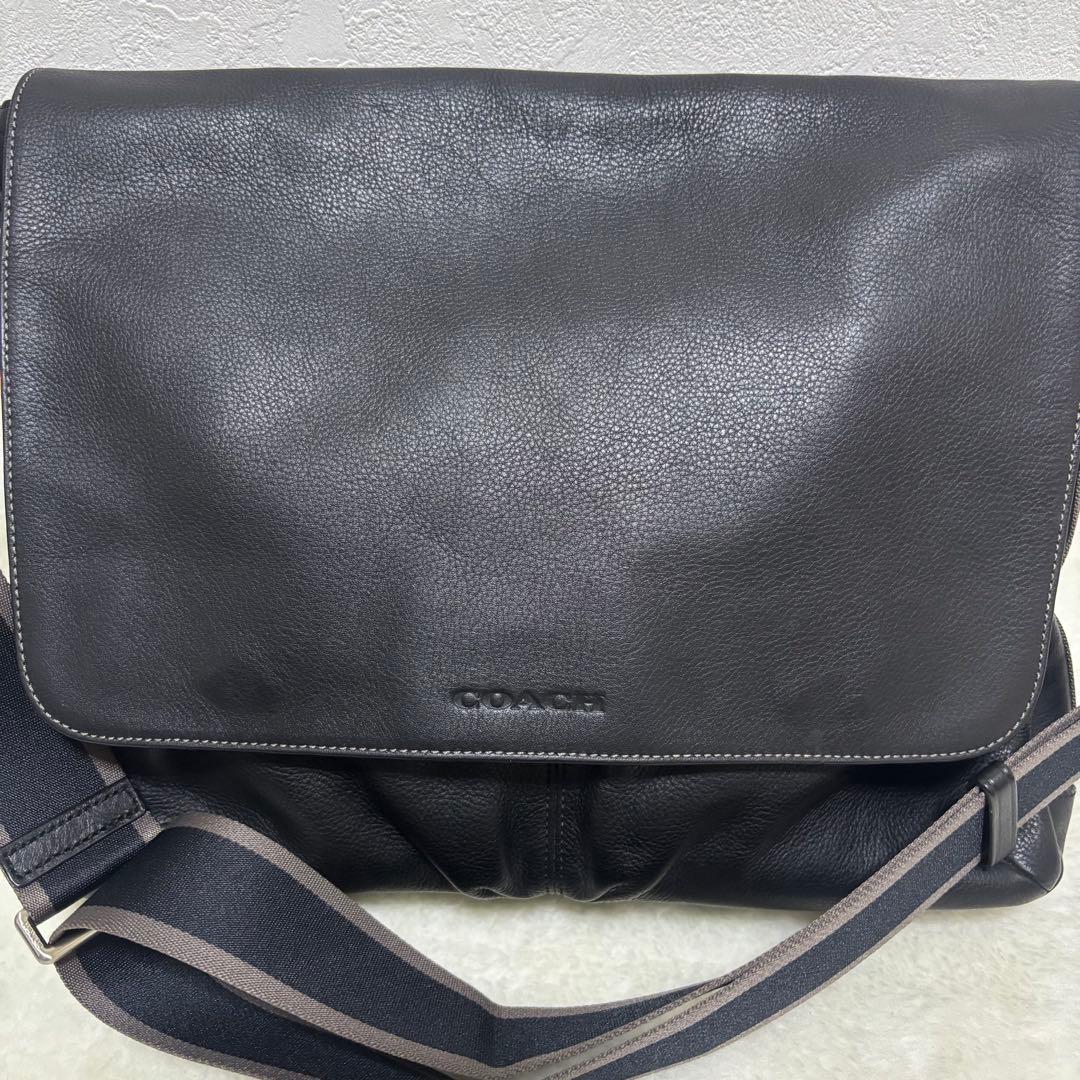 希少 コーチ ショルダーバッグ ヘリテージ ウェブレザー メッセンジャー シボ革